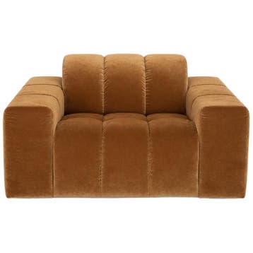 Cognac Fluwelen Loveseat - Fauteuil - Ongebruikt, Ophalen of Verzenden, Zo goed als nieuw, Stof