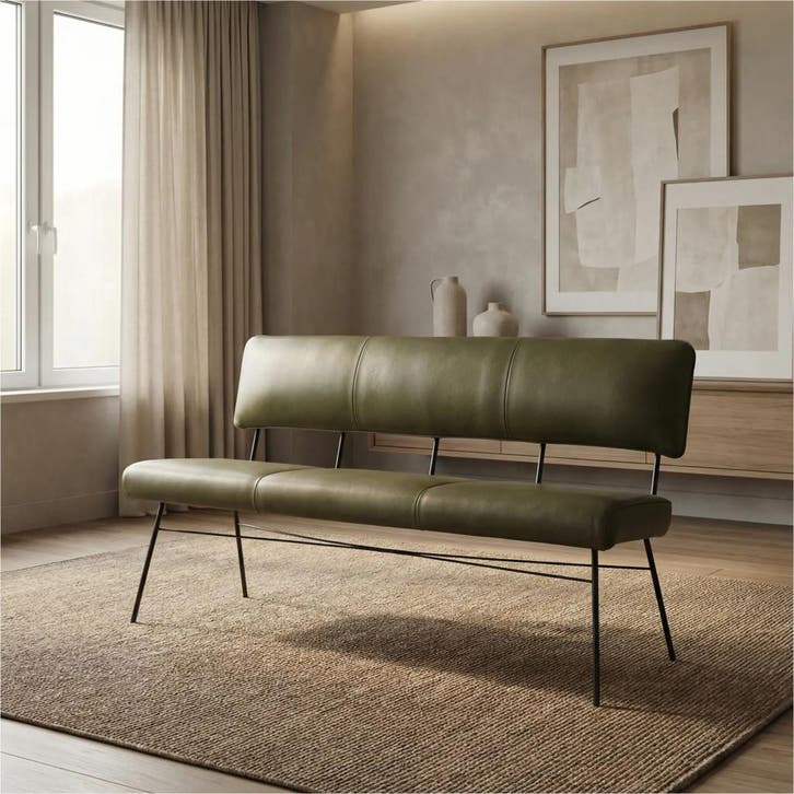 Leren eetkamerbank Solid - Granada Moss (olijf/groen) -, Huis en Inrichting, Stoelen, Nieuw, Leer, Ophalen of Verzenden
