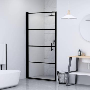 vidaXL Douchedeur 81x195 cm gehard glas zwart, Verzenden, Nieuw