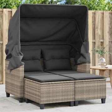 vidaXL Tuinbank 2-zits luifel en voetenbanken poly rattan, Verzenden, Nieuw
