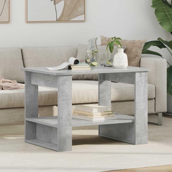 vidaXL Salontafel Beton Grijs 72 x 50 x 50 cm Bewerkt hout, Huis en Inrichting, Tafels | Salontafels, Nieuw, 50 tot 100 cm, Overige houtsoorten