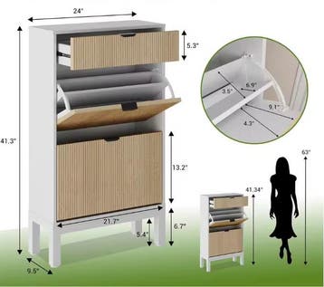 Smalle Schoenenkast met 2 Klepladen – Fluted Design, Huis en Inrichting, Kasten | Schoenenkasten, Verzenden, Nieuw