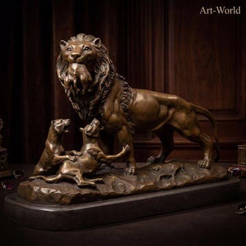 Beeld, Leeuw met welpen “The first wild” 40 cm / 9 kg - 28