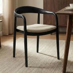 *WOONWINKEL* Eetkamerstoel Zwart Hout Met Creme Zitting, Verzenden, Nieuw, Zwart, Stof