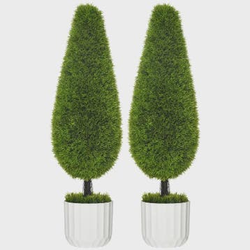 Set van 2 Kunstcipressen 90 cm met Pot en Mos - Decoratieve, Huis en Inrichting, Verzenden