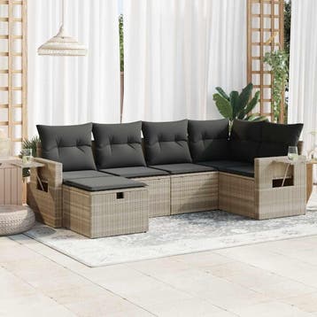 vidaXL 6-delige Loungeset met kussens poly rattan lichtgrijs, Verzenden, Nieuw, 6 zitplaatsen, Loungeset