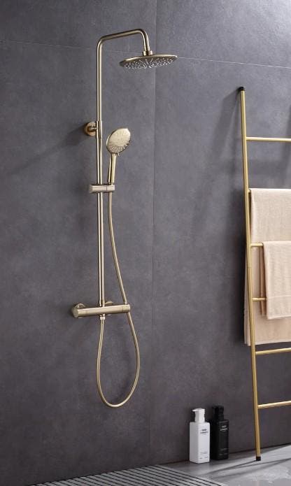 Regendouche Opbouwset Geborsteld Messing / Goud – Compleet, Doe-het-zelf en Verbouw, Sanitair, Bad, Nieuw, Ophalen of Verzenden