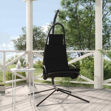 vidaXL Schommelstoel met kussen Oxford-stof en staal zwart, Tuin en Terras, Verzenden, Nieuw, Metaal