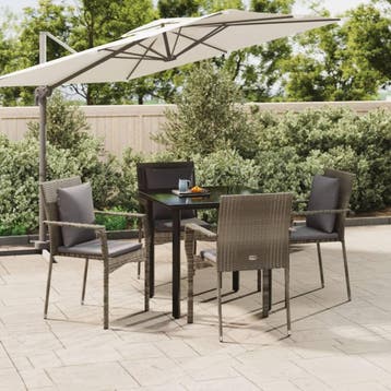 vidaXL 5-delige Tuinset met kussens poly rattan zwart en, Verzenden, Nieuw, 4 zitplaatsen, Tuinset