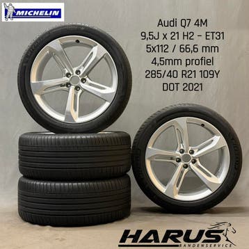 Originele Audi Q7 4M 21 inch Velgen + Michelin Zomerbanden, Auto-onderdelen, Banden en Velgen, Gebruikt, 285 mm, Banden en Velgen