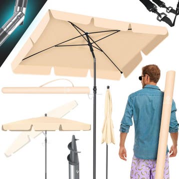 Stokparasol - Parasol - 125x205 cm - Tuinparasol - Beige - K, Verzenden, Zo goed als nieuw