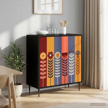 vidaXL Dressoir ESSEN Zwart eiken 69 x 33 x 76 cm Bewerkt, Verzenden, Nieuw, Overige houtsoorten, Minder dan 50 cm