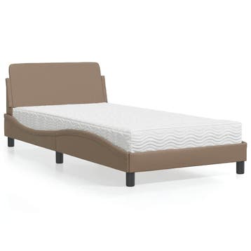 vidaXL Bed met matras Dover kunstleer cappuccinokleurig, Overige materialen, 100 cm, Eenpersoons, Bruin