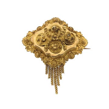 Antiek gouden broche van een mutsenbel, Ophalen of Verzenden, Gebruikt, Goud, Goud