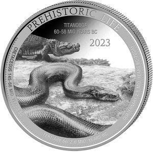 Congo Prehistoric Life Titanoboa 1 oz 2023 (12.000 oplage), Verzenden, Overige landen, Losse munt, Zilver