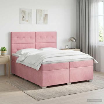 vidaXL Boxspringbed met matras Roze 200 x 200 cm Fluweel, Verzenden, Nieuw, Tweepersoons, Stof
