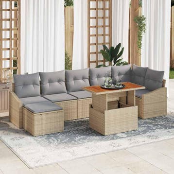 vidaXL Tuinbankenset 8 st Beige en Grijs, Tuin en Terras, Tuinsets en Loungesets, Verzenden, Nieuw, Rotan, 8 zitplaatsen