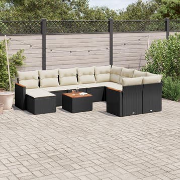 vidaXL 11-delige Loungeset met kussens poly rattan zwart, Tuin en Terras, Verzenden, Nieuw, Loungeset