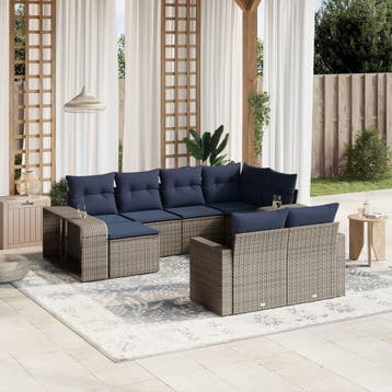 vidaXL 10-delige tuinbankset met kussens, grijs polyrotan, Verzenden, Nieuw, Meer dan 8 zitplaatsen