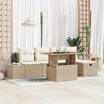 vidaXL Tuinbankenset 6 st Beige poly rattan, Verzenden, Nieuw, Rotan, 6 zitplaatsen