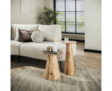 Bijzettafel set/2 cone - Massief acacia naturel, Ophalen of Verzenden, Nieuw