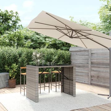 vidaXL Bartafel met glazen blad 145x80x110 cm poly rattan, Tuin en Terras, Tuintafels, Verzenden, Nieuw