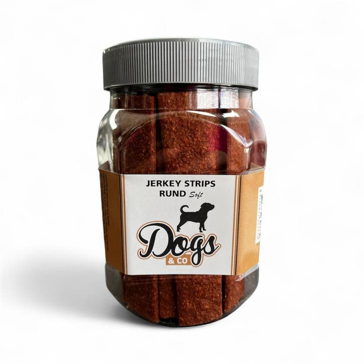 Jerkey Strips Rund 390gram/Pot (Hond, Snacks), Dieren en Toebehoren, Hondenvoerbakken en Drinkbakken, Nieuw, Ophalen of Verzenden