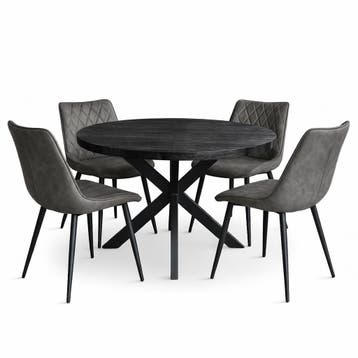 Oscar deal 5 delige eethoek Mango rond 120cm tafel+4 stoelen, Verzenden, Nieuw