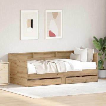 vidaXL Dagbed met hoofdeinde Artisan Eiken 90 x 200 cm, Verzenden, Nieuw, Bruin, Hout