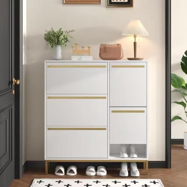 Grote Schoenenkast met 3 Kleppen – Zitsteun en Open Vakken, Huis en Inrichting, Kasten | Schoenenkasten, Nieuw, Verzenden