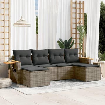 vidaXL 6-delige Loungeset met kussens poly rattan grijs, Verzenden, Nieuw, Loungeset