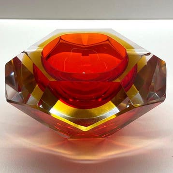 Kom - Glas - Rood en Amber Sommerso, Antiek en Kunst
