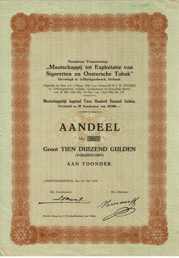 Nederland. 1926 - Exploitatie van Sigaretten en Oostersche