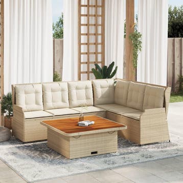 vidaXL 5-delige Loungeset met kussens poly rattan beige, Verzenden, Nieuw, Loungeset