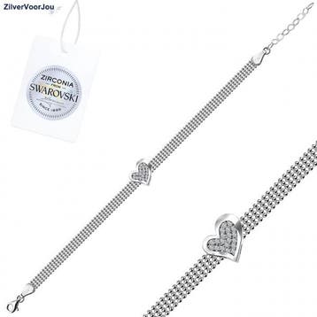 Zilveren Swarovski Heart zirconia armband, Verzenden, Nieuw, Zilver