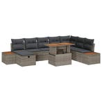 vidaXL Tuinbankenset met kussen met opslag 9 pcs Grijs poly, Verzenden, Nieuw, Rotan