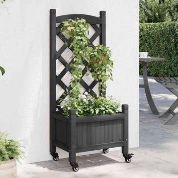 vidaXL Plantenbak met latwerk en wielen massief vurenhout, Verzenden, Nieuw, Hout, Minder dan 60 cm