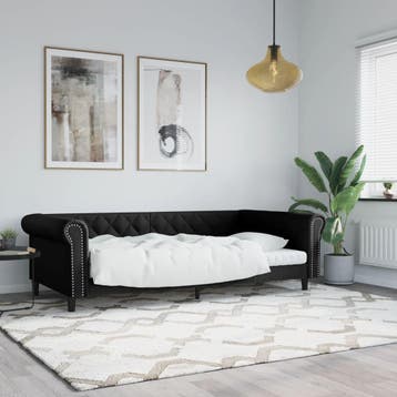 vidaXL Slaapbank 100x200 cm kunstleer zwart, Overige materialen, 100 cm, Eenpersoons, Verzenden
