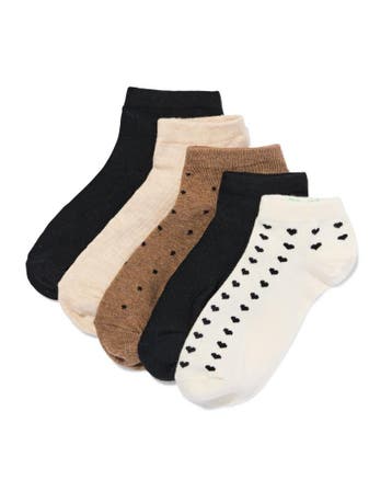 HEMA Dames enkelsokken hartjes - 5 paar beige 3=40% / 2=20%, Verzenden, Nieuw