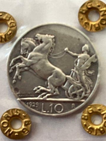 Italië. 10 Lire 1929 Biga - 2 rosette (Zonder