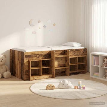 vidaXL Loft Bed Frame met Kast met plank 3 st Oud hout, Verzenden, Nieuw, Bruin, Hout