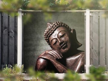 NR 1421: Tuinposter Boeddha bruin 180x180cm, Nieuw