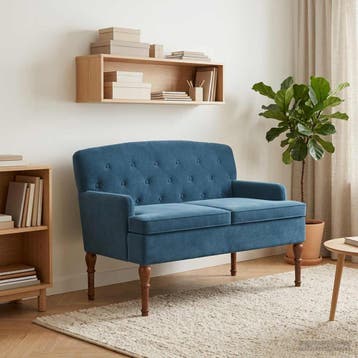 vidaXL Loungebank met knopencomfort Blauw 111 x 65 x 79 cm, Verzenden, Nieuw, Stof, Minder dan 150 cm