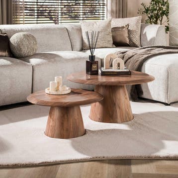 *WOONWINKEL* Salontafelset Rond Acacia Bruin, Huis en Inrichting, Tafels | Salontafels, Verzenden, Nieuw