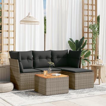 vidaXL 5-delige Loungeset met kussens poly rattan grijs, Verzenden, Nieuw, Loungeset