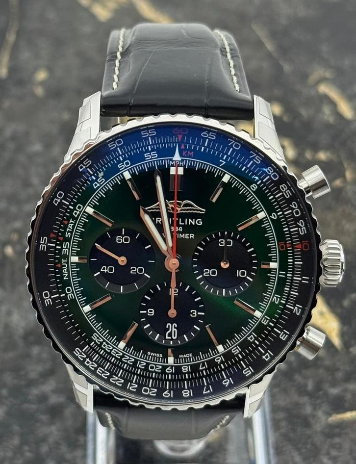 Breitling Navitimer B01 Chronograph 46mm - Green Dial New, Sieraden, Tassen en Uiterlijk, Horloges | Heren, Leer, Nieuw, Staal
