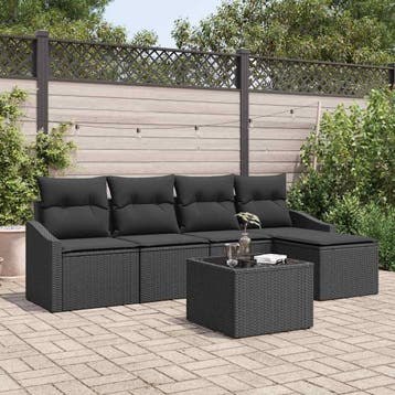 vidaXL Bankstel 6 st Zwart poly rattan, Verzenden, Nieuw, Rotan, 6 zitplaatsen
