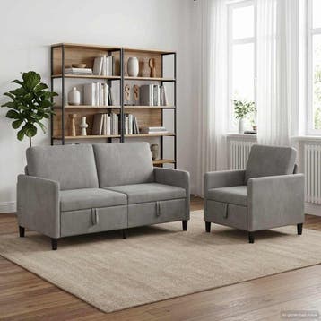 vidaXL Bankenset met opbergruimte 2 st Lichtgrijs Polyester, Verzenden, Nieuw, Kunststof, Minder dan 150 cm