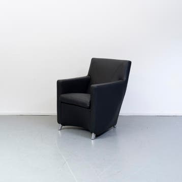 2x Leolux Dolcinea Fauteuil Zwart Leer - Aluminium Frame, Minder dan 75 cm, Ophalen of Verzenden, Zo goed als nieuw, Leer