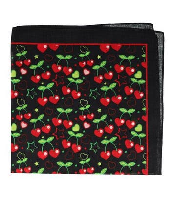 Haarband Bandana Zakdoek 55cm – Kersen Print – Zwart Rood, Nieuw